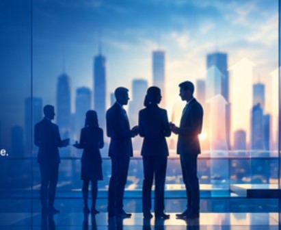 Business professionals collaborating on transformation and talent decisions